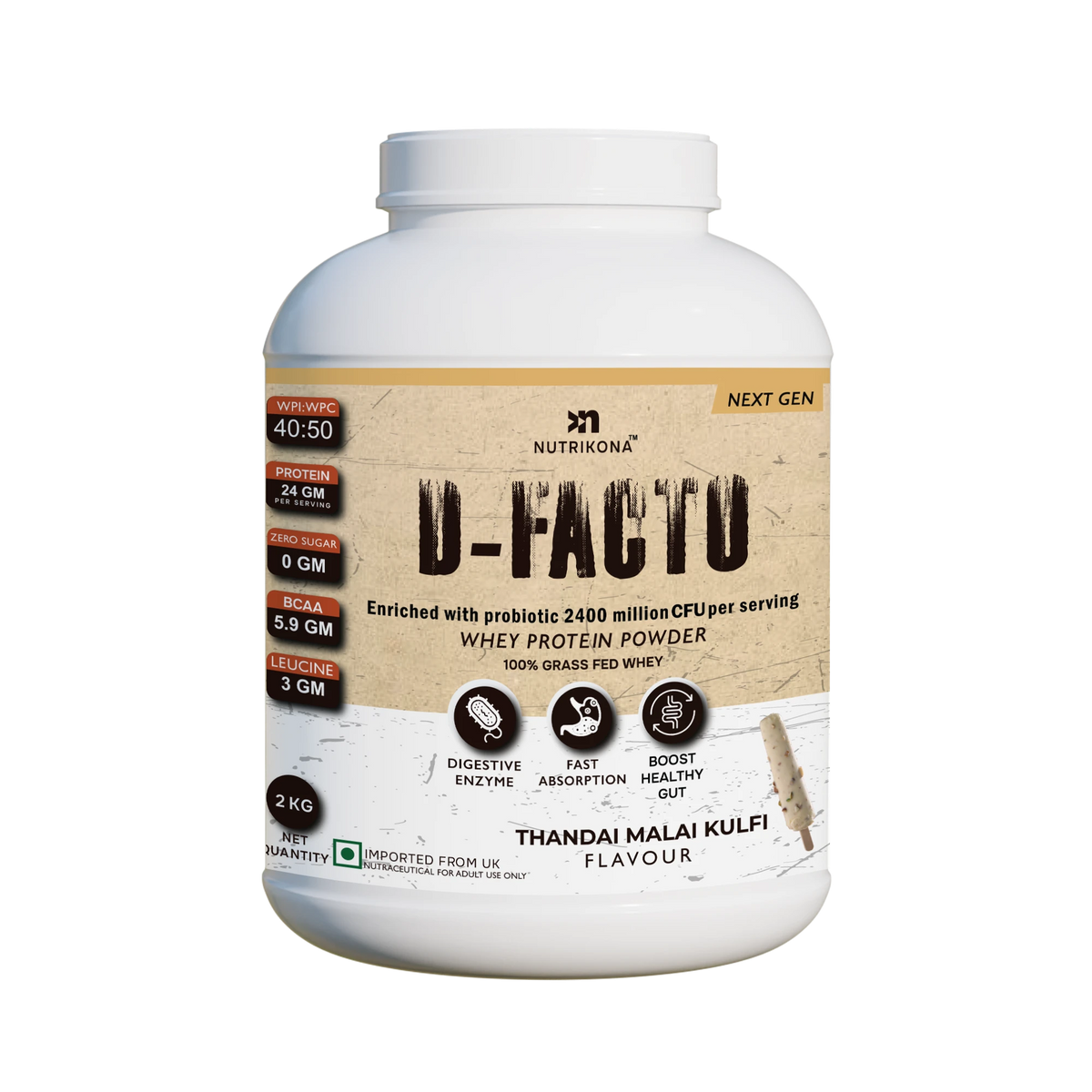 Nutrikona D-Facto Whey Protein | 24g Grass-Fed Whey + Probiotics