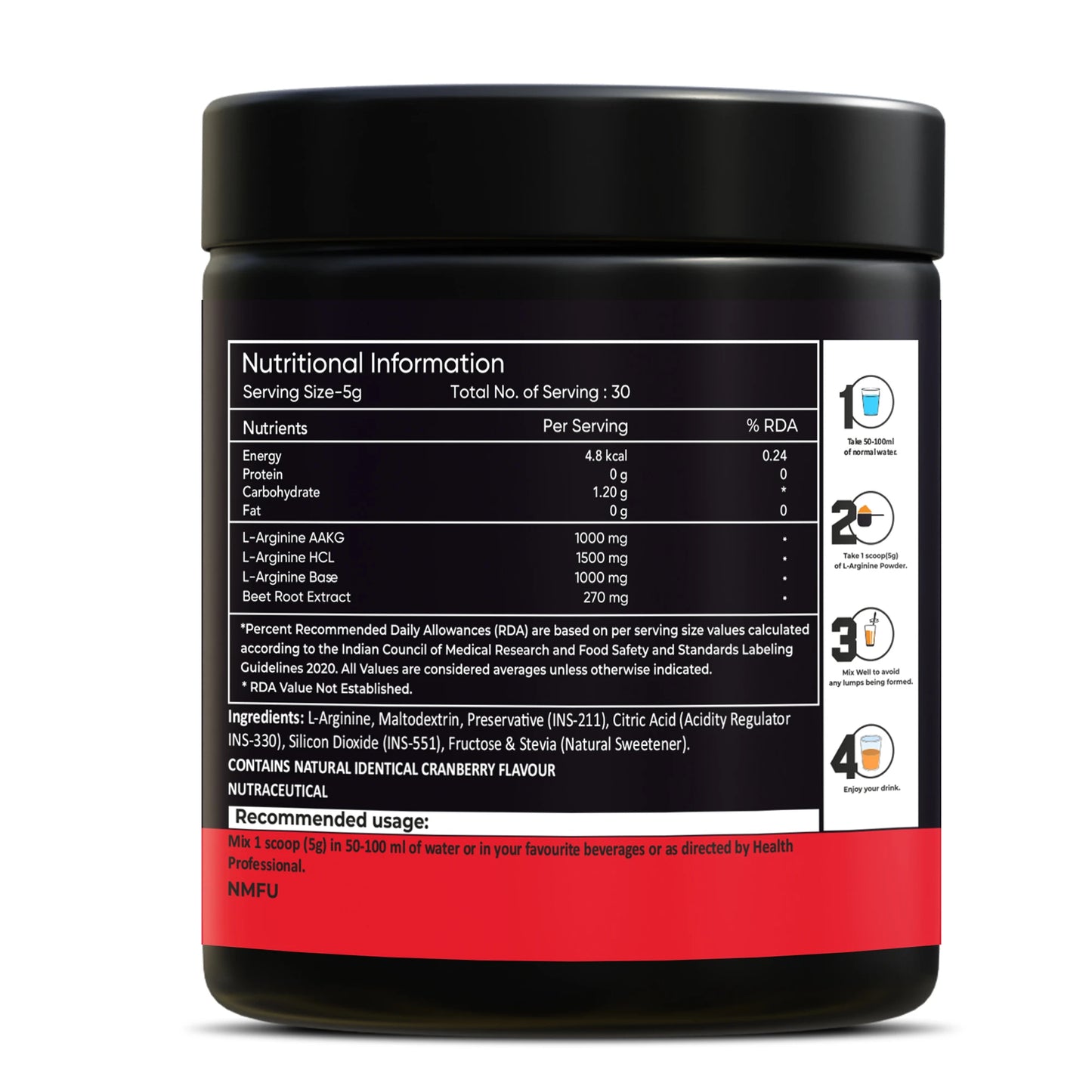 Nutrikona L-Arginine Powder | Triple Arginine Blend with Beet Root Extract