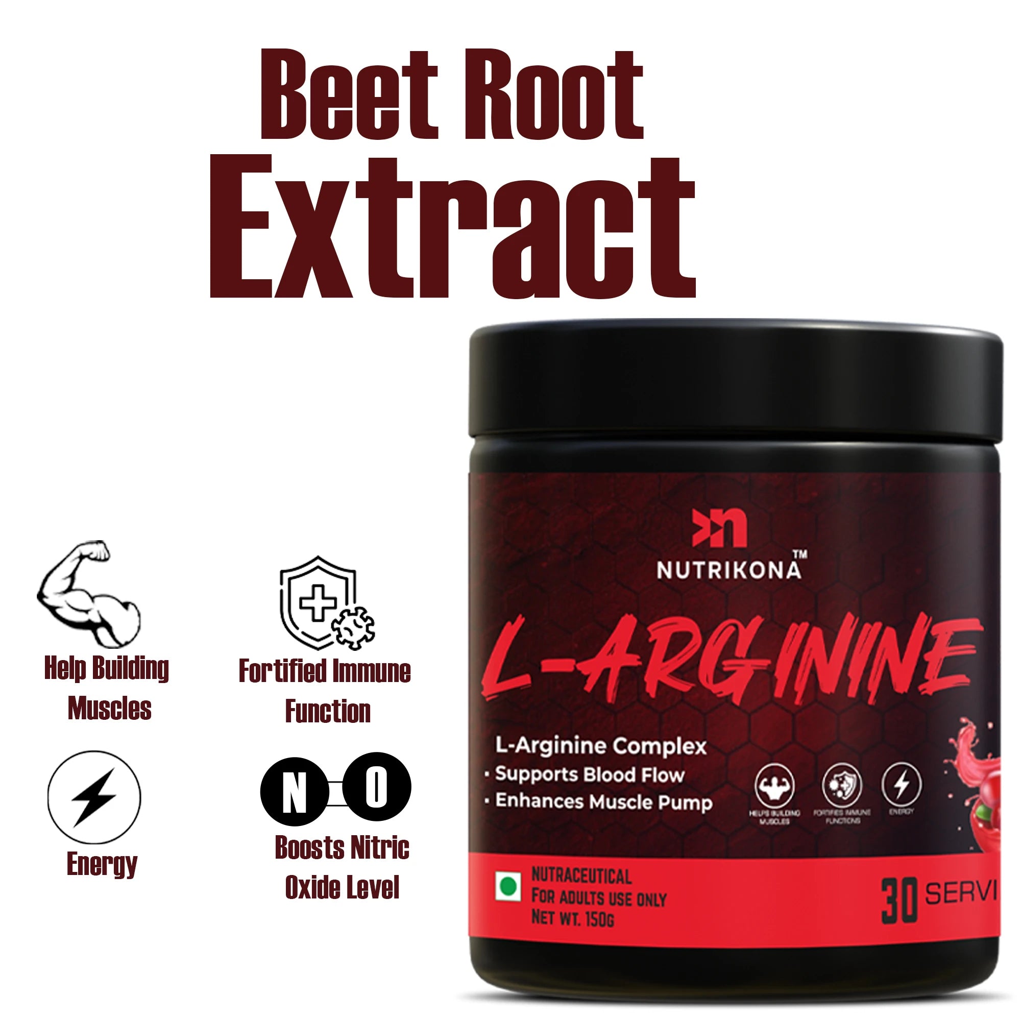 Nutrikona L-Arginine Powder | Triple Arginine Blend with Beet Root Extract