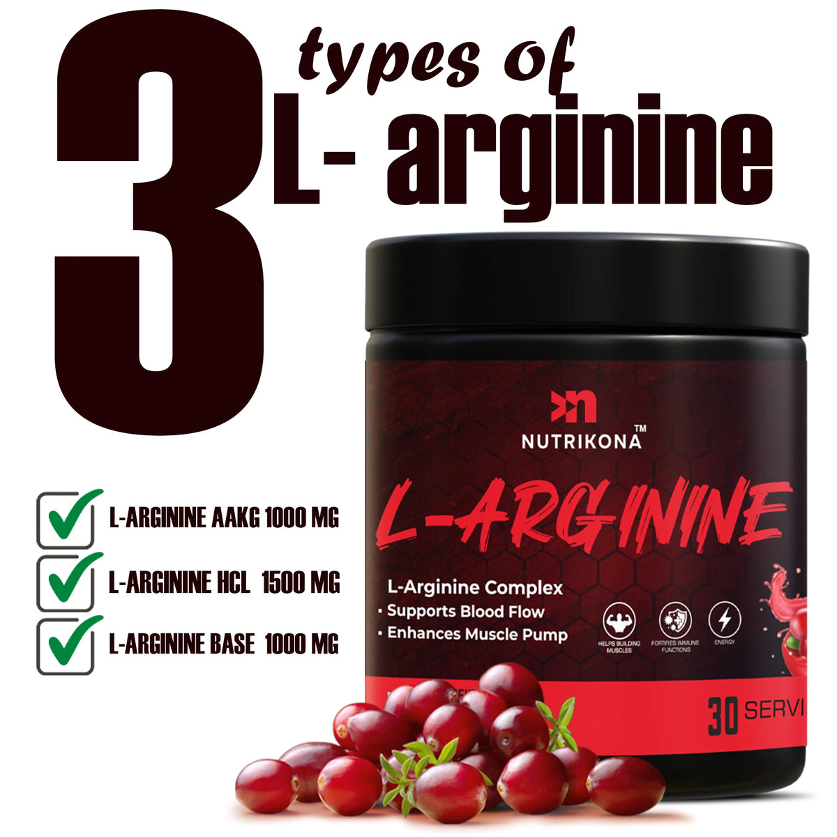 Nutrikona L-Arginine Powder | Triple Arginine Blend with Beet Root Extract