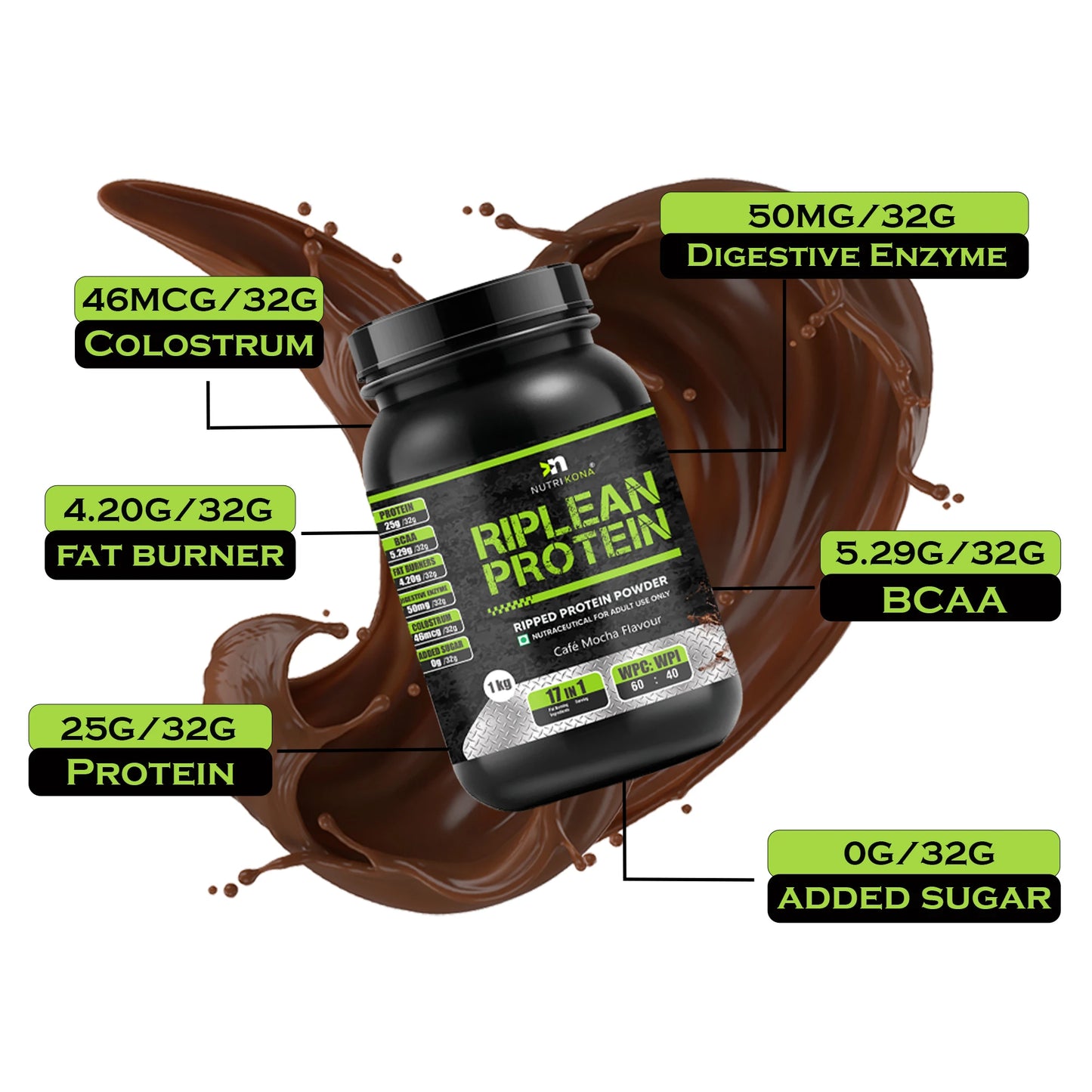 Nutrikona RipLean Ripped Whey Protein | 25g Protein | Grass-Fed Whey | Digestive Enzymes