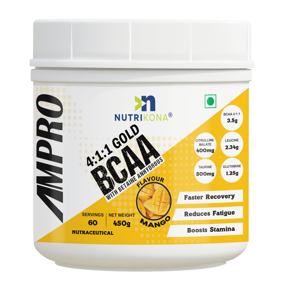 Nutrikona AmPro Gold BCAA 4:1:1 | 7g BCAA + Glutamine + Citrulline - Mango Squash