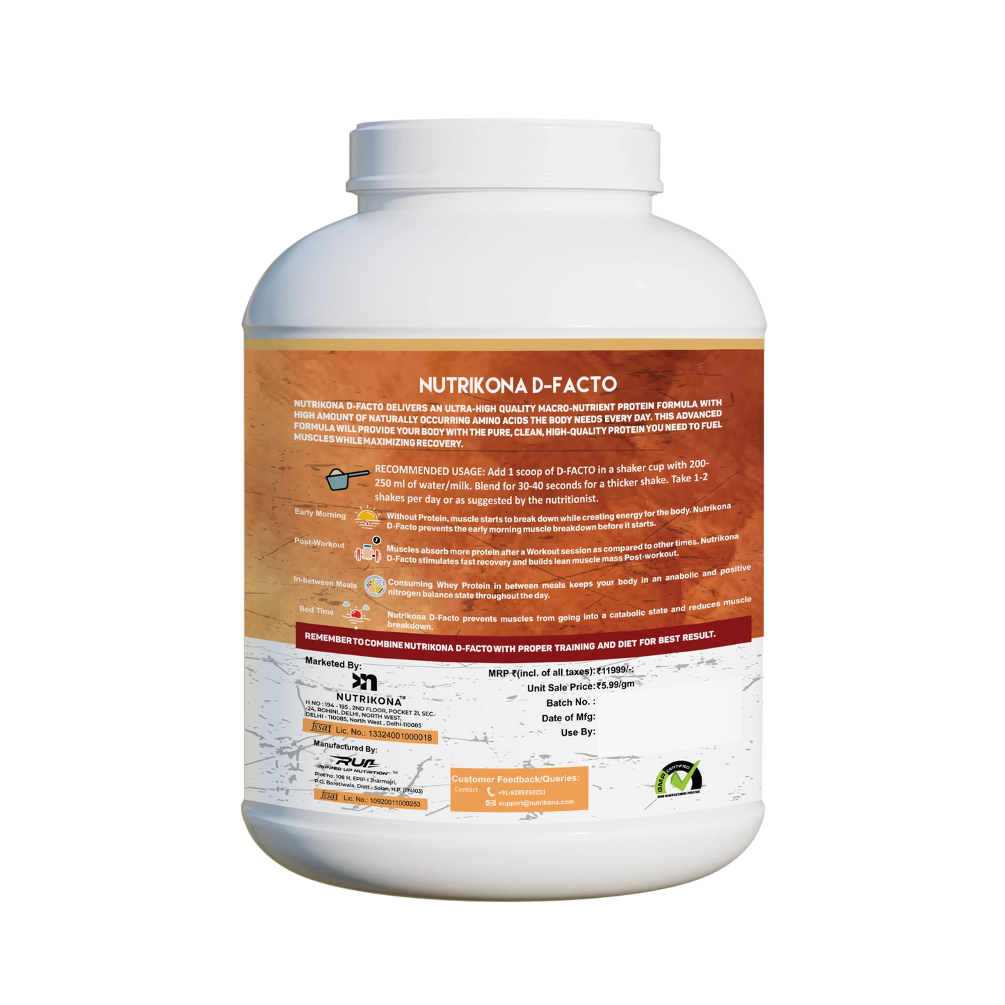 Nutrikona D-Facto Whey Protein | 24g Grass-Fed Whey + Probiotics