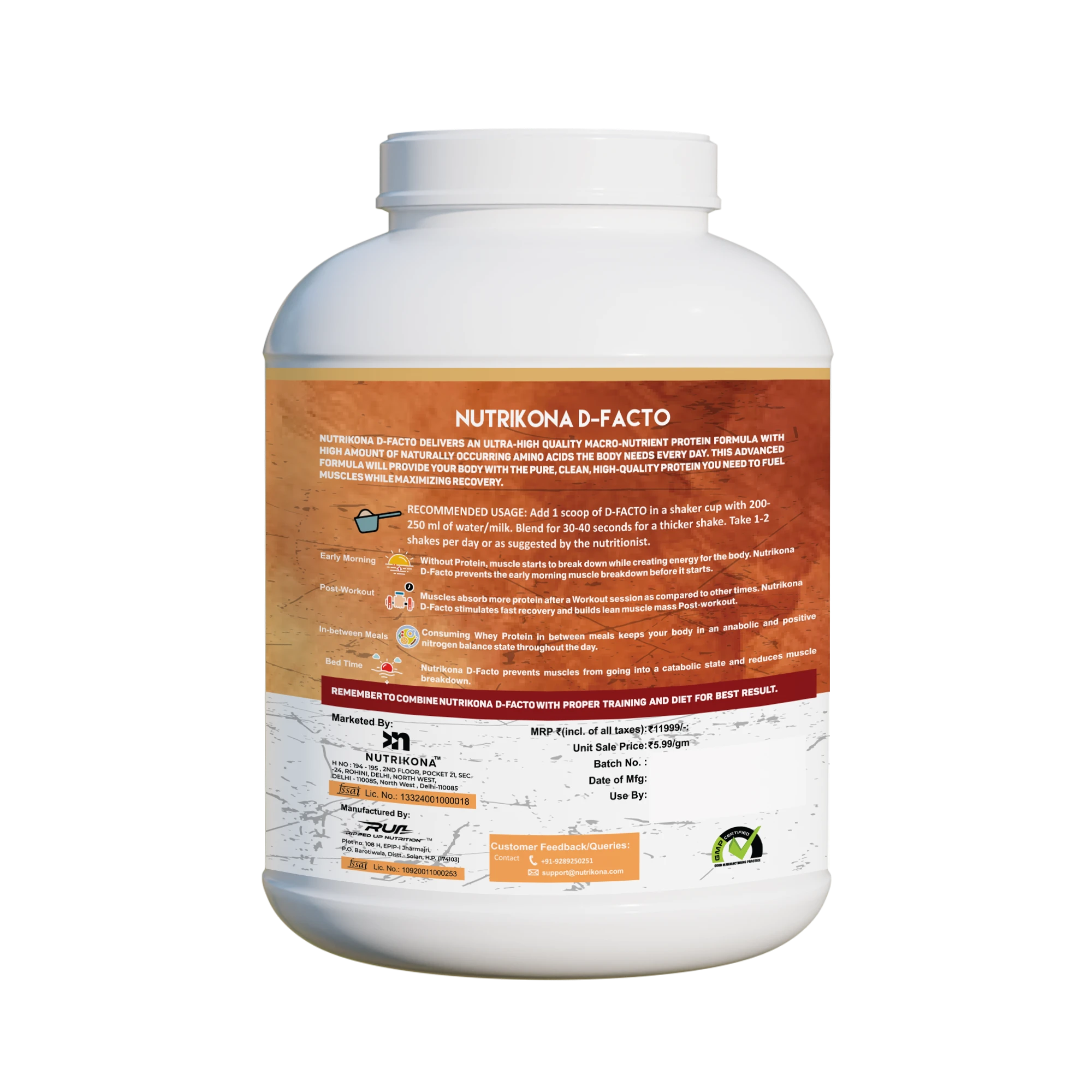 Nutrikona D-Facto Whey Protein | 24g Grass-Fed Whey + Probiotics