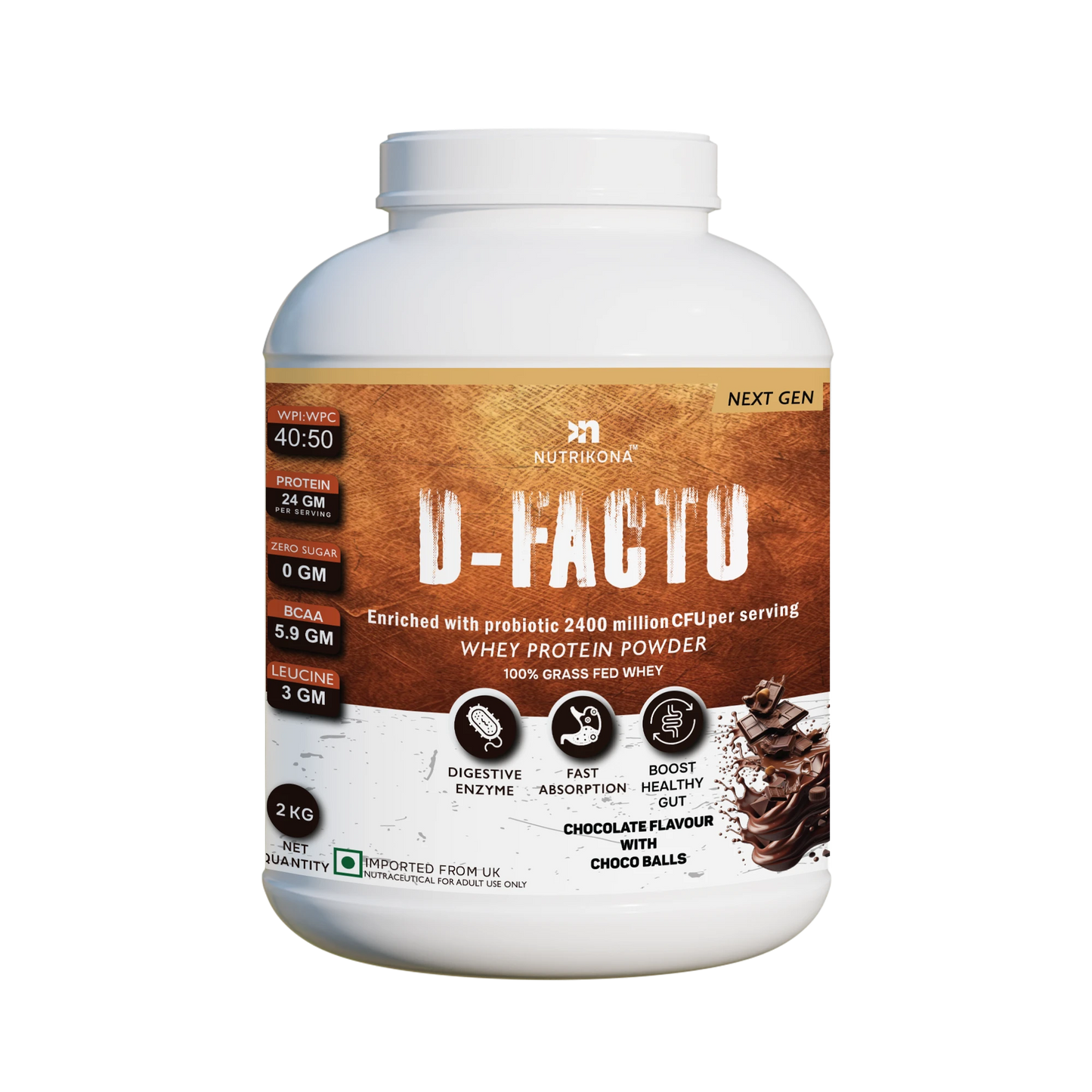 Nutrikona D-Facto Whey Protein | 24g Grass-Fed Whey + Probiotics