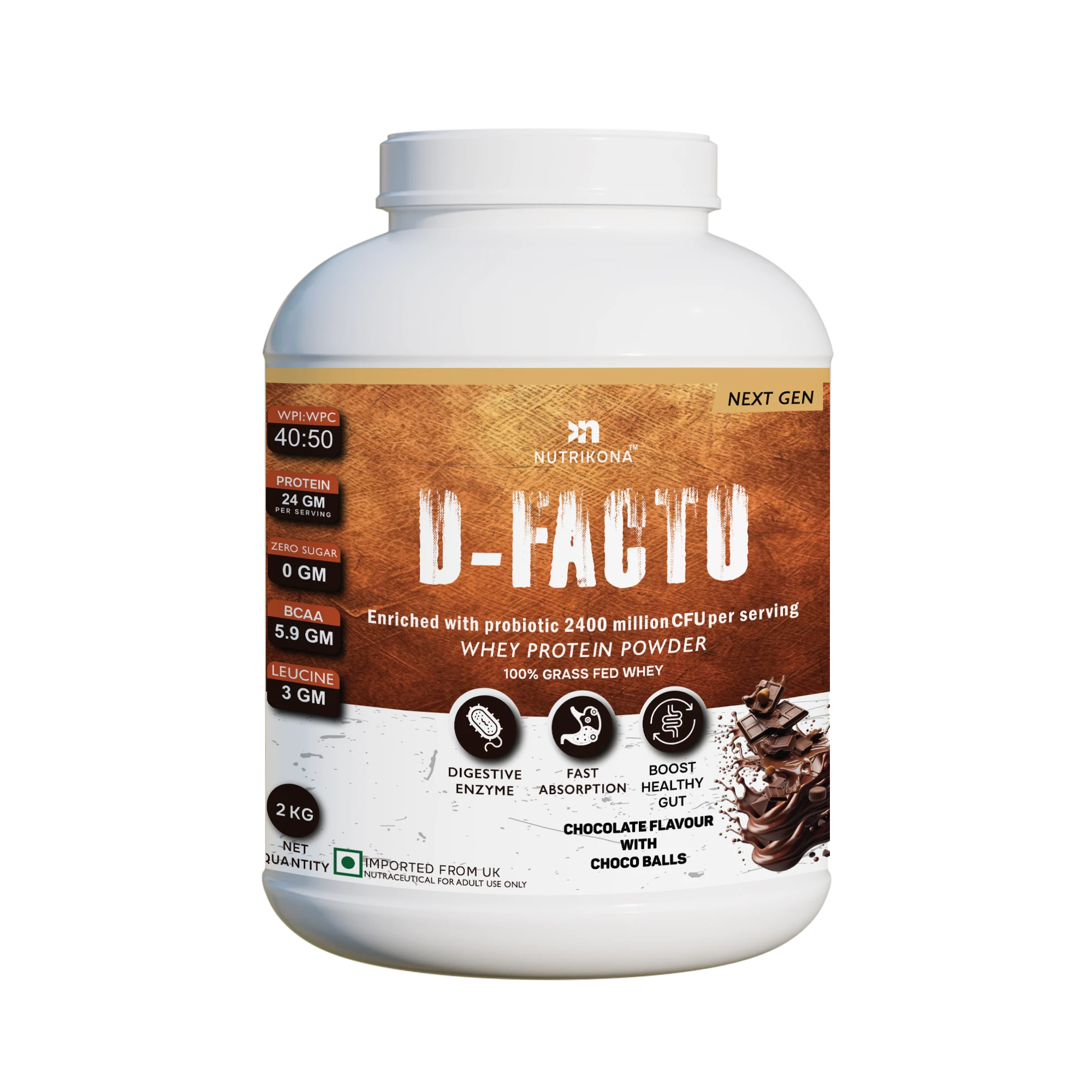 Nutrikona D-Facto Whey Protein | 24g Grass-Fed Whey + Probiotics