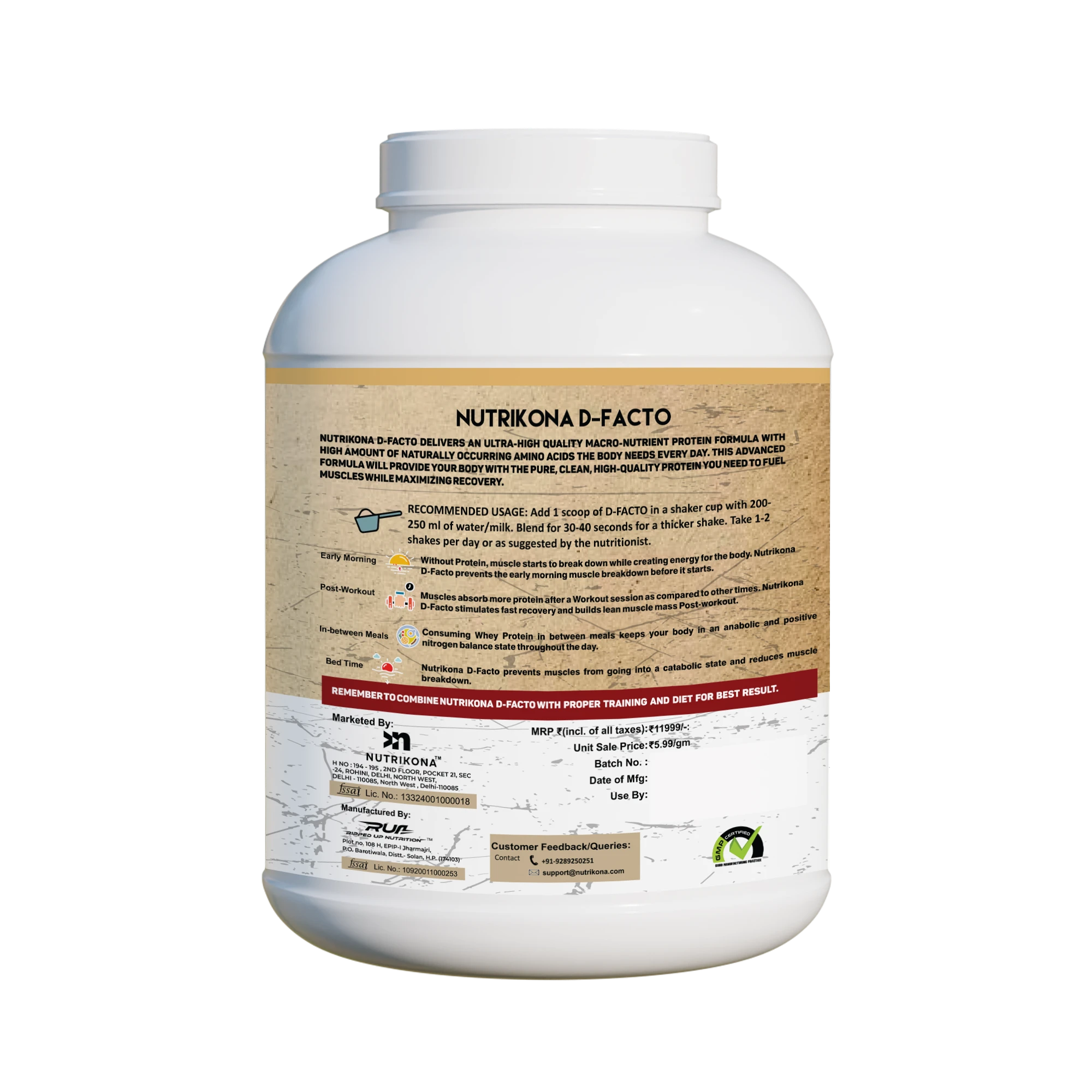 Nutrikona D-Facto Whey Protein | 24g Grass-Fed Whey + Probiotics