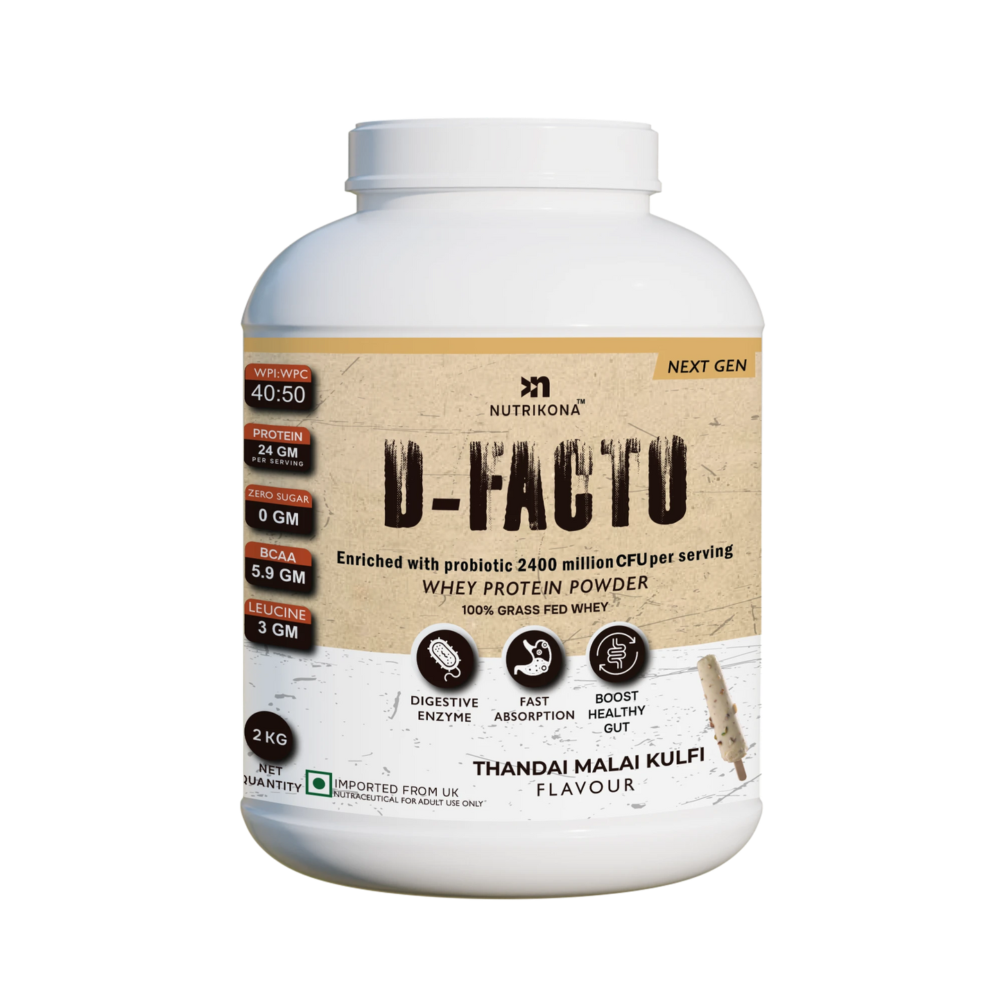 Nutrikona D-Facto Whey Protein | 24g Grass-Fed Whey + Probiotics