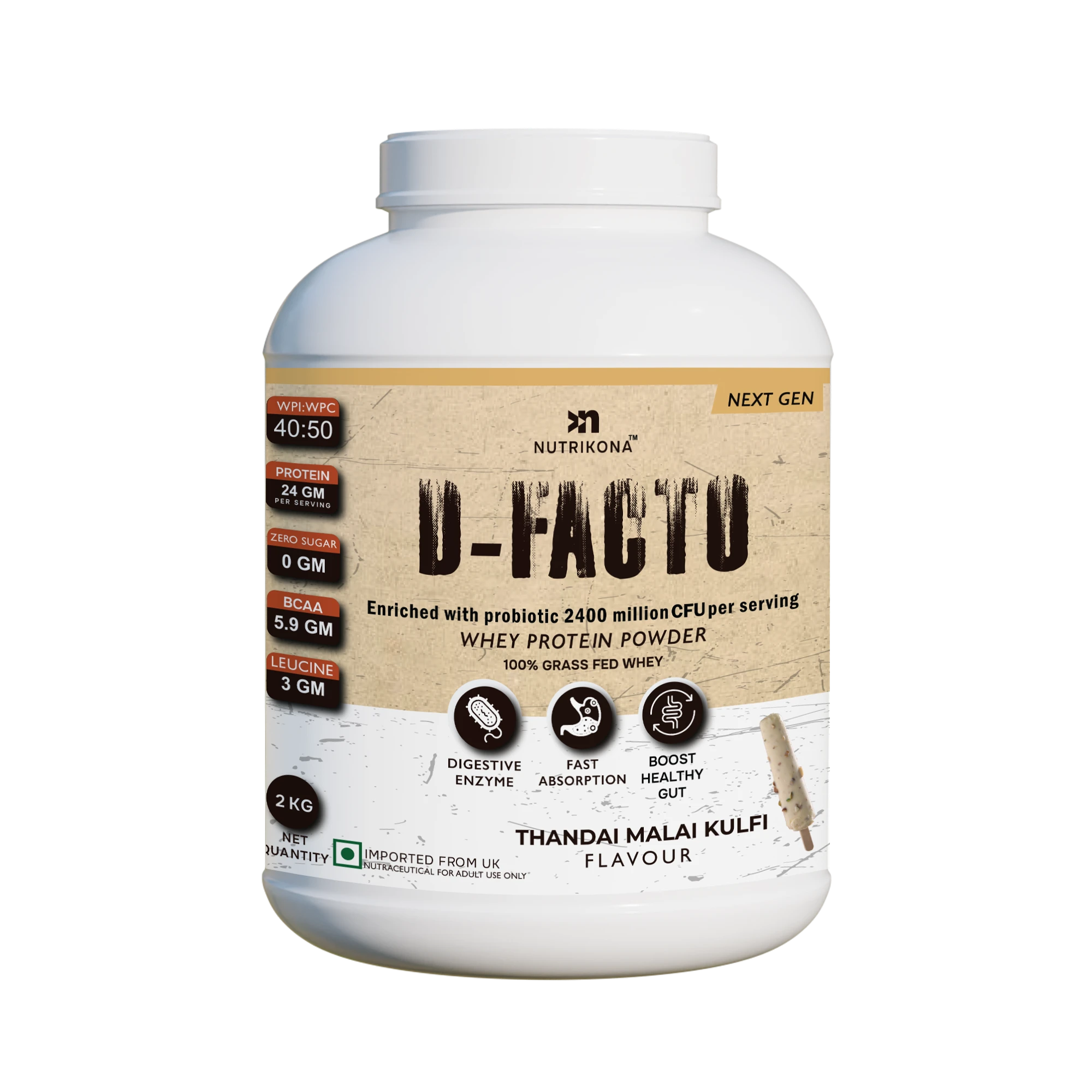 Nutrikona D-Facto Whey Protein | 24g Grass-Fed Whey + Probiotics