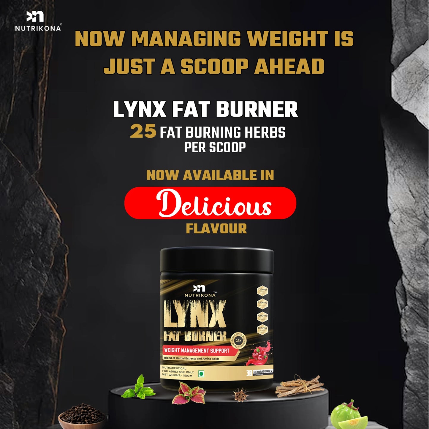 Nutrikona LynX Fat Burner | 25 Active Ingredients | Cranberry Flavor