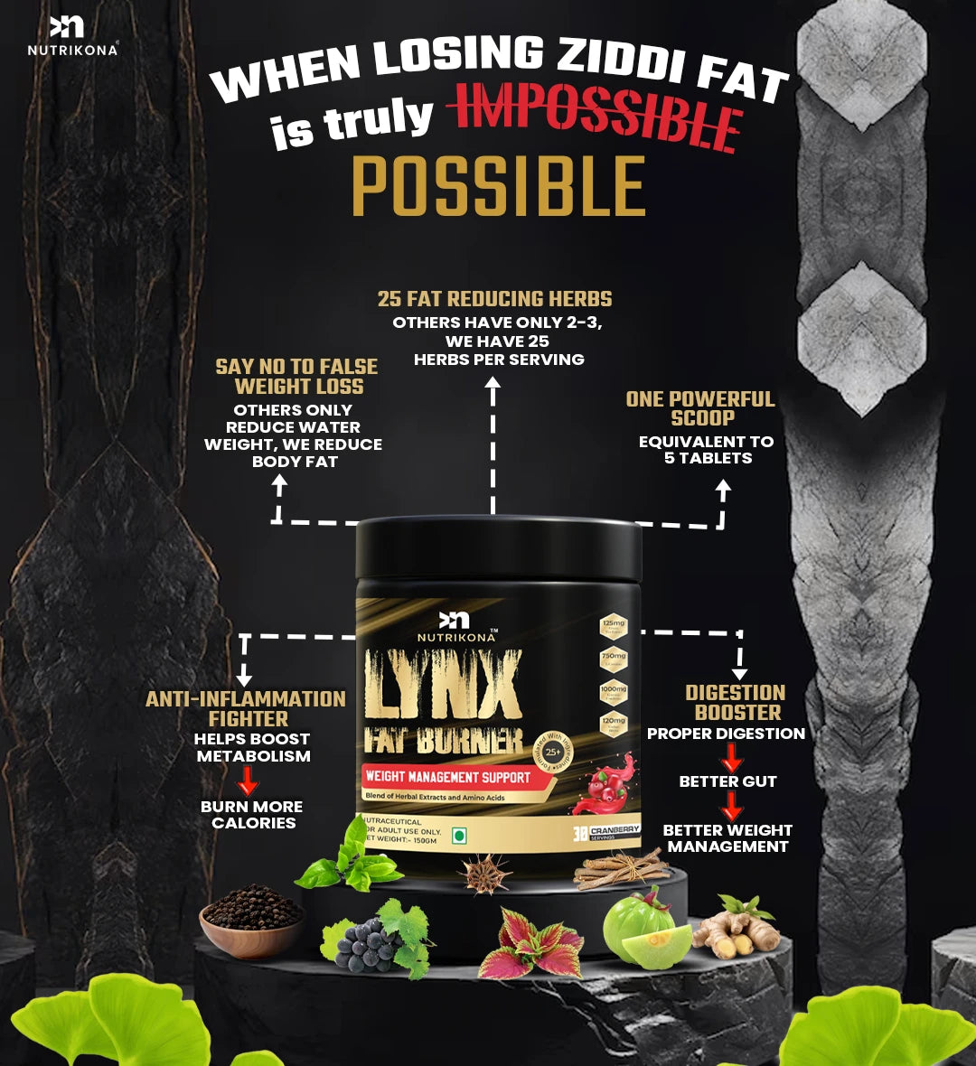 Nutrikona LynX Fat Burner | 25 Active Ingredients | Cranberry Flavor