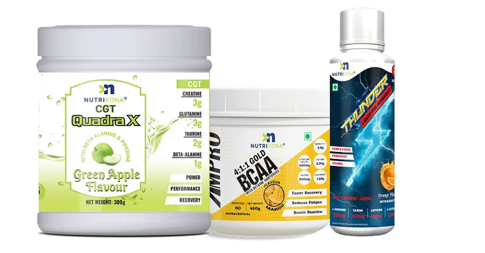 Nutrikona Ultimate Performance Combo – Thunder Pre-Workout + AmPro Gold BCAA + QuadraX CGT